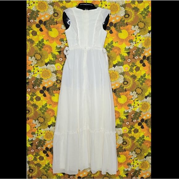 VTG 70s Candi Jones Prairie Pinafore Cottagecore Floral Accent Maxi Dress - Picture 3 of 9
